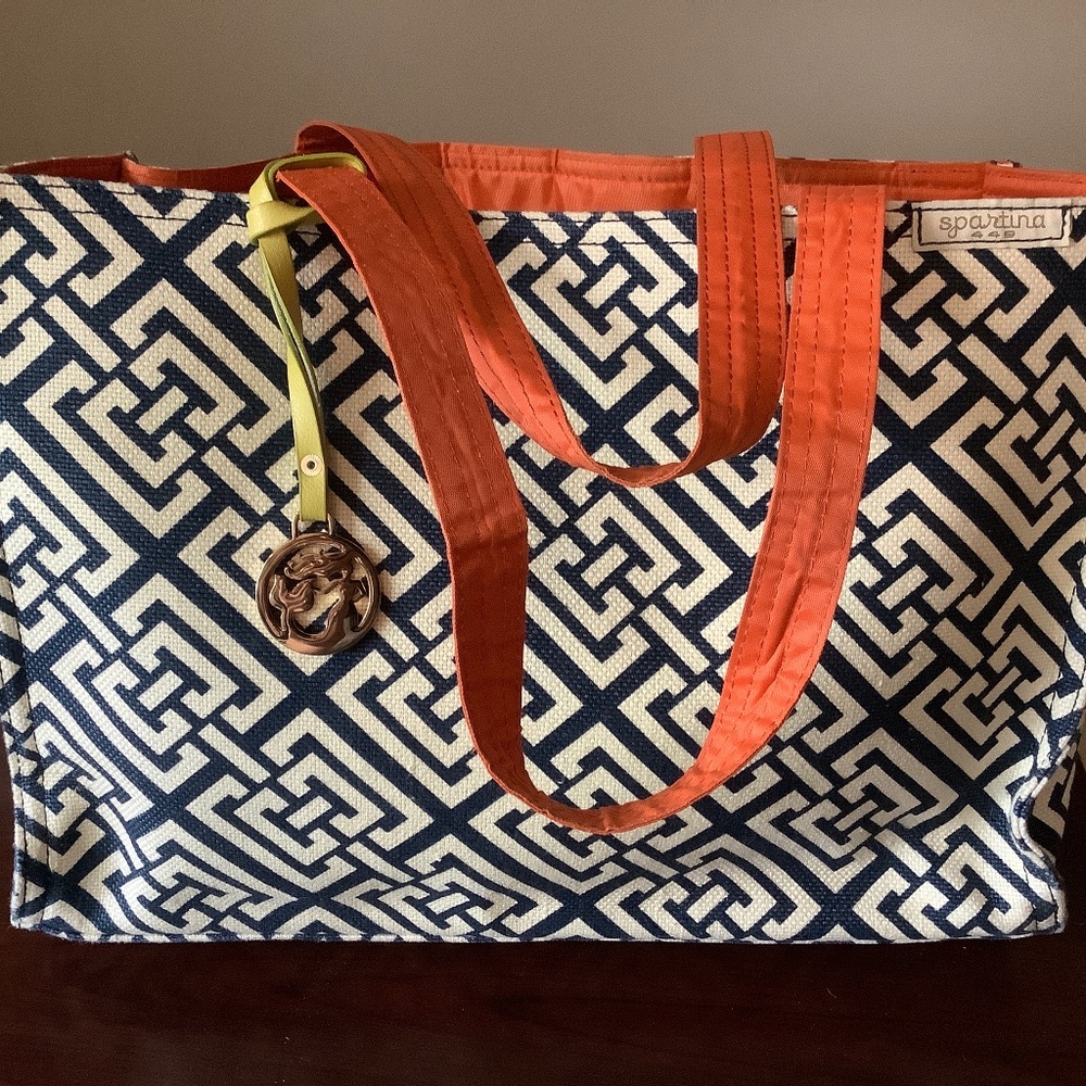 Spartina 449 navy and orange market tote